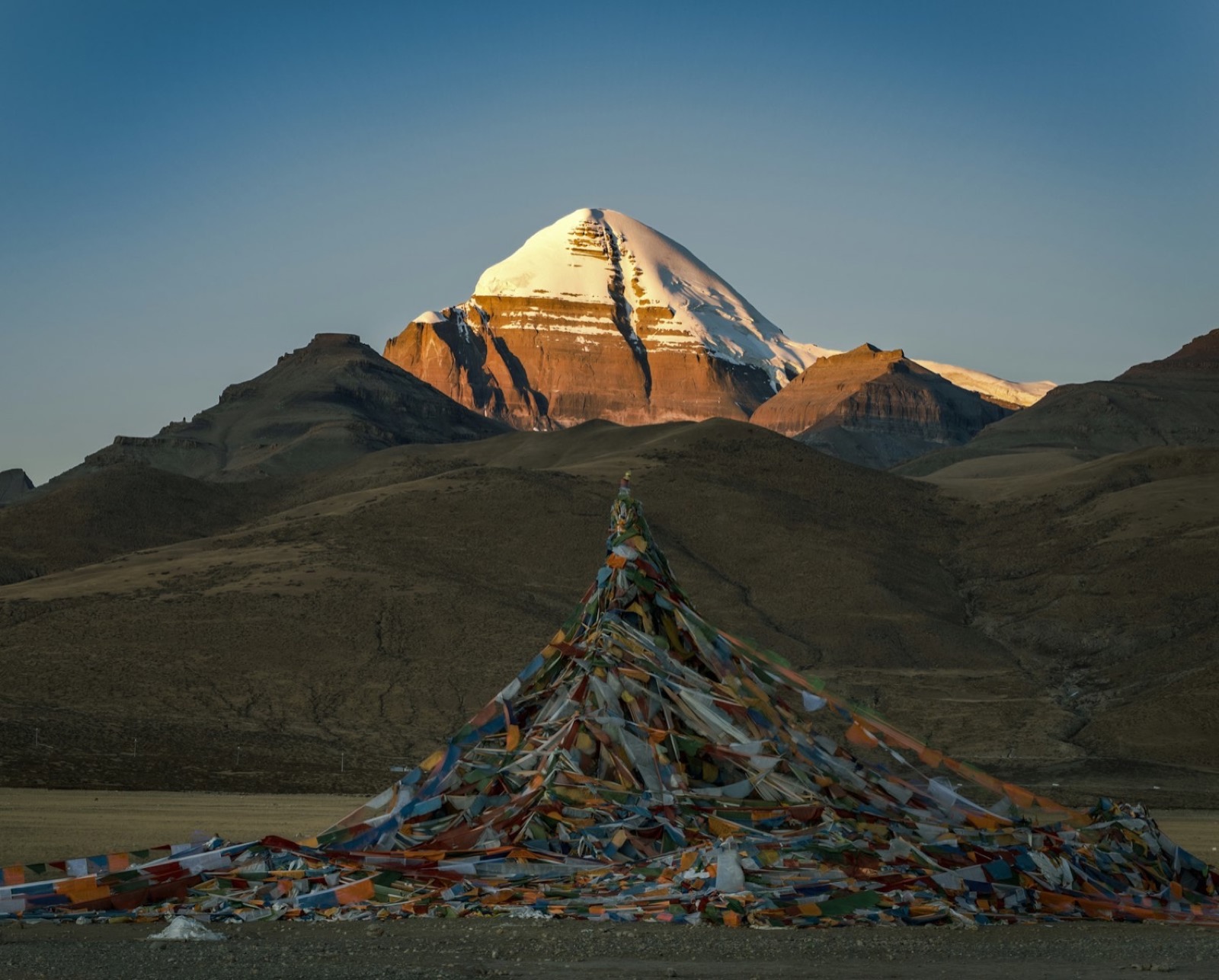 Himalayan peaks with prayer flags